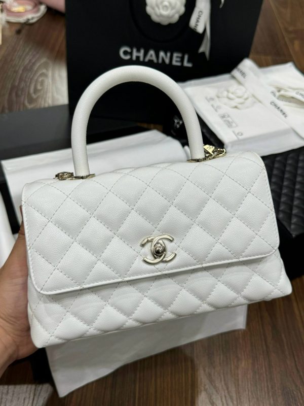 Chanel Coco Replica High Quality Women’s Handbag White Grain Leather 24x14x10cm - Image 3