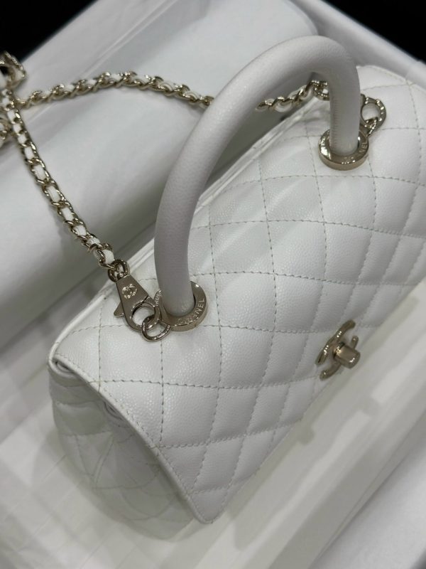 Chanel Coco Replica High Quality Women’s Handbag White Grain Leather 24x14x10cm - Image 5