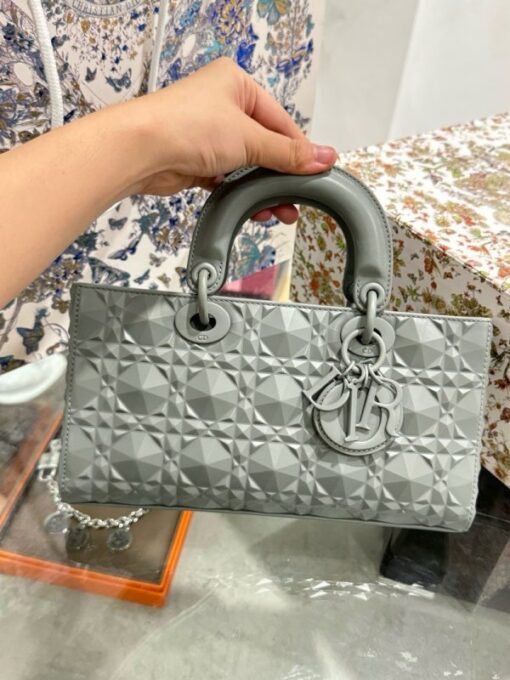 Dior D-Joy Like Auth Handbag Gray Diamond Pattern 26cm - Image 2