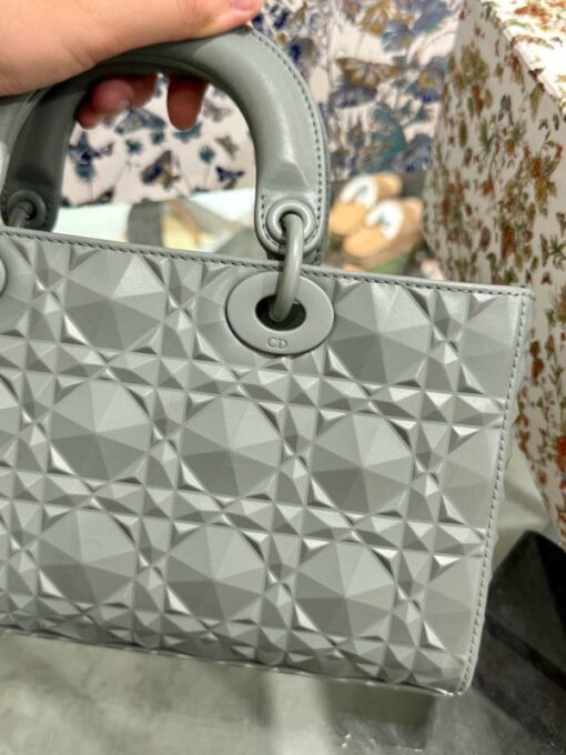 Dior D-Joy Like Auth Handbag Gray Diamond Pattern 26cm - Image 5