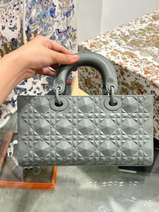 Dior D-Joy Like Auth Handbag Gray Diamond Pattern 26cm - Image 3