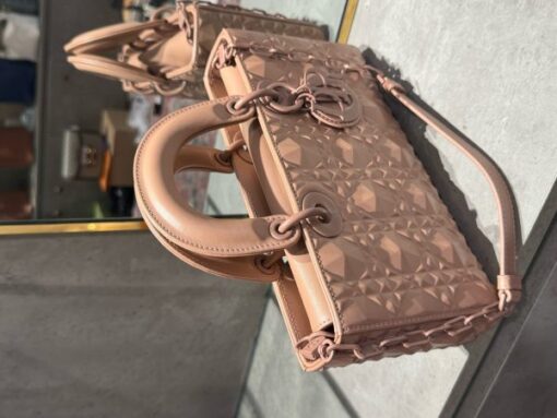 Dior D-Joy Women’s Handbag with Pink Diamond Pattern Like Auth 26cm - Image 5