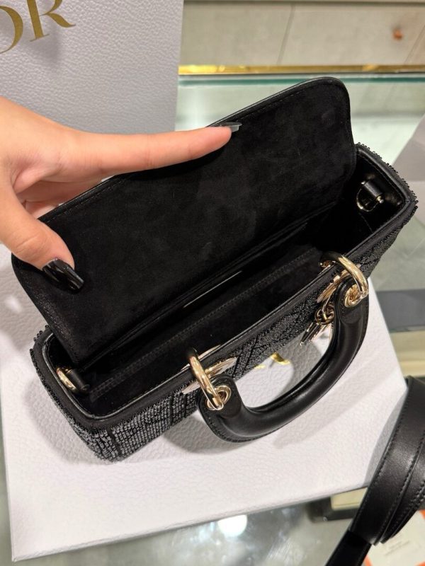 Dior Lady D-Joy Women’s Black Beaded Handbag Like Auth 22cm - Image 6