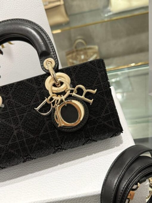 Dior Lady D-Joy Women’s Black Beaded Handbag Like Auth 22cm - Image 5
