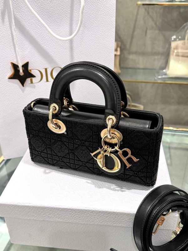Dior Lady D-Joy Women’s Black Beaded Handbag Like Auth 22cm - Image 4