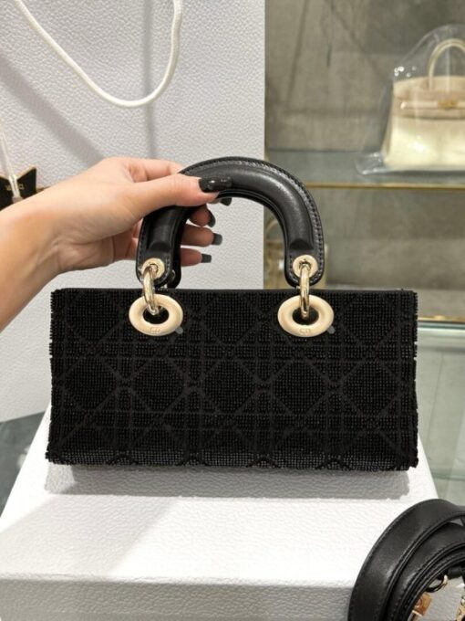 Dior Lady D-Joy Women’s Black Beaded Handbag Like Auth 22cm - Image 3