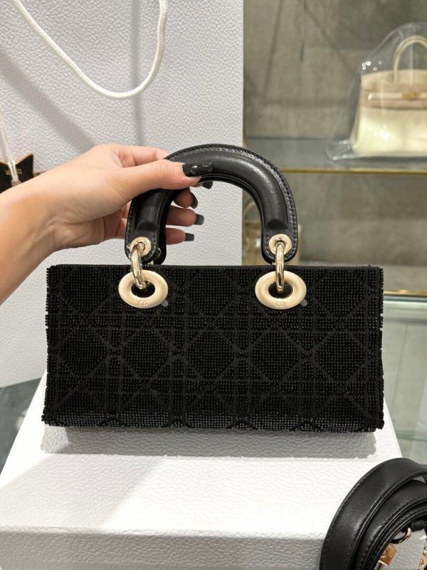 Dior Lady D-Joy Women’s Black Beaded Handbag Like Auth 22cm - Image 3