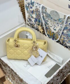 Dior Lady D-Joy Rep 1:1 High-end Women’s Handbag Yellow 22cm