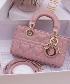 Dior Lady D-Joy Super High-Quality Women’s Handbag Pink Heart Pattern 16.5x10x6cm