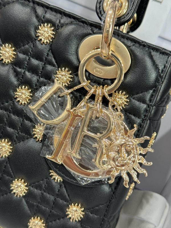 Dior Lady Like Auth Women’s Handbag Black Sun Pattern 20cm - Image 9
