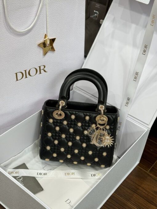 Dior Lady Like Auth Women’s Handbag Black Sun Pattern 20cm - Image 2