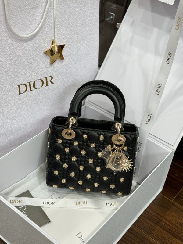 Dior Lady Like Auth Women’s Handbag Black Sun Pattern 20cm - Image 2