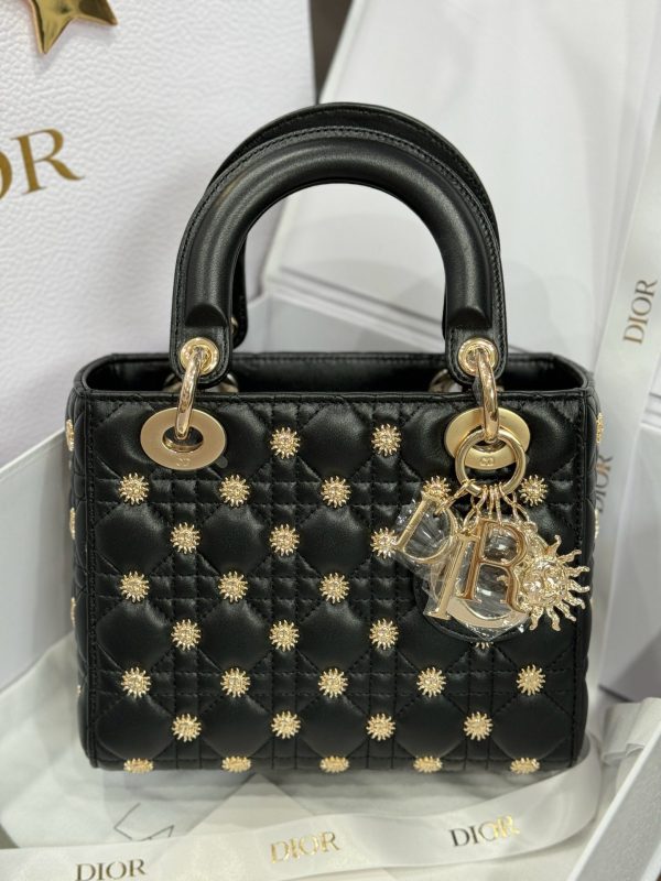 Dior Lady Like Auth Women’s Handbag Black Sun Pattern 20cm - Image 3