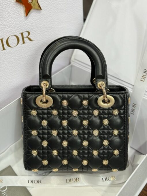 Dior Lady Like Auth Women’s Handbag Black Sun Pattern 20cm - Image 4