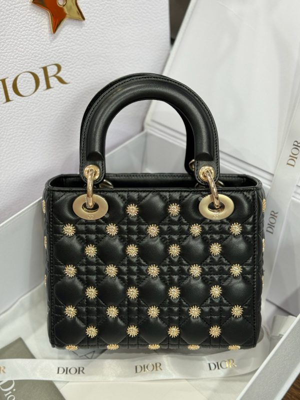 Dior Lady Like Auth Women’s Handbag Black Sun Pattern 20cm - Image 4