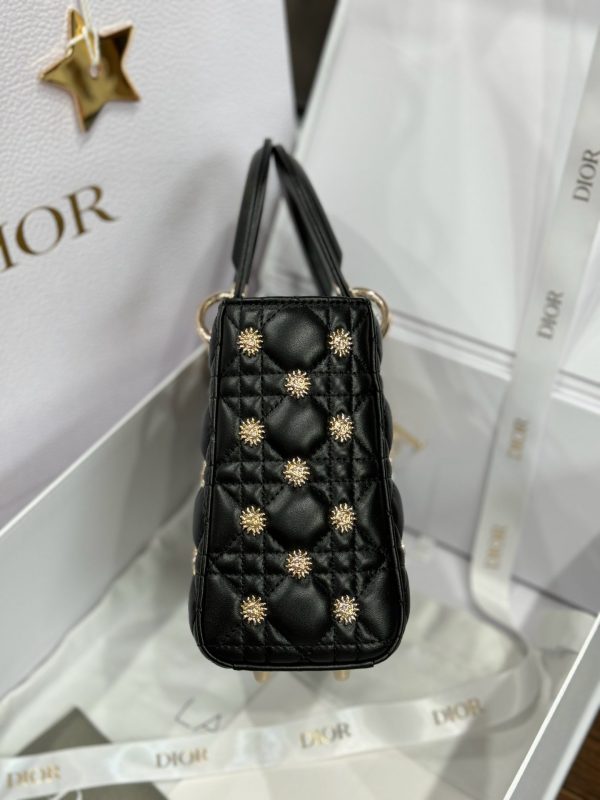 Dior Lady Like Auth Women’s Handbag Black Sun Pattern 20cm - Image 5