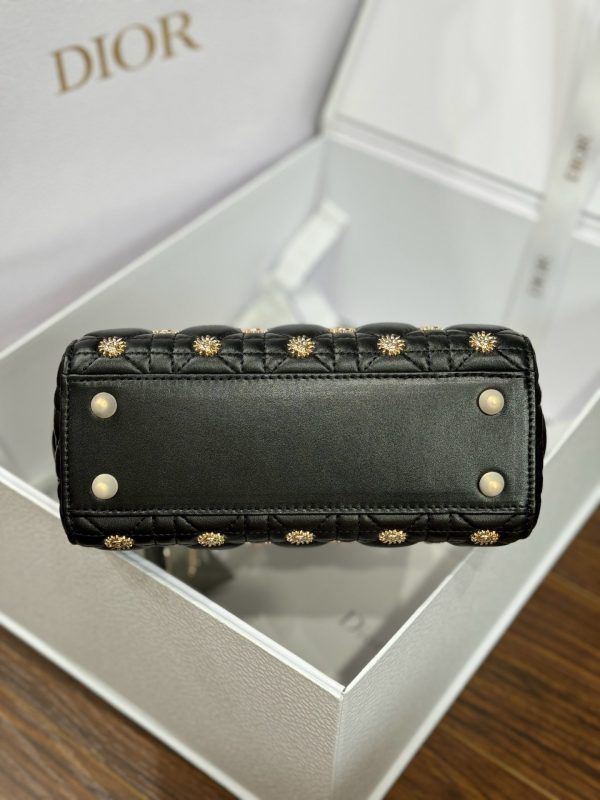 Dior Lady Like Auth Women’s Handbag Black Sun Pattern 20cm - Image 6