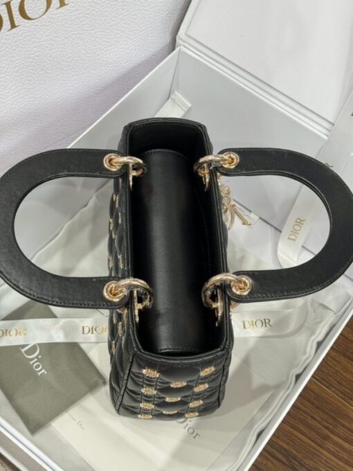 Dior Lady Like Auth Women’s Handbag Black Sun Pattern 20cm - Image 7