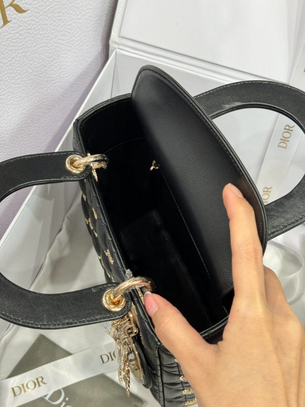 Dior Lady Like Auth Women’s Handbag Black Sun Pattern 20cm - Image 8