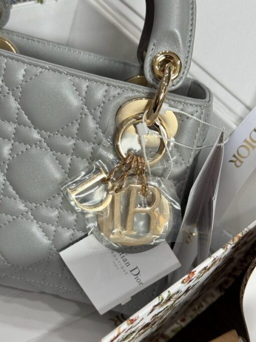 Dior Lady Like Auth Handbag for Women Gray Gold Lock 17cm - Image 8