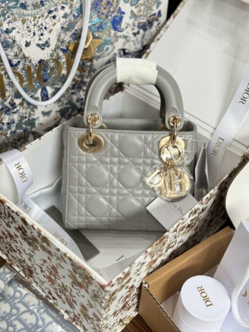 Dior Lady Like Auth Handbag for Women Gray Gold Lock 17cm - Image 3