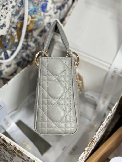 Dior Lady Like Auth Handbag for Women Gray Gold Lock 17cm - Image 5