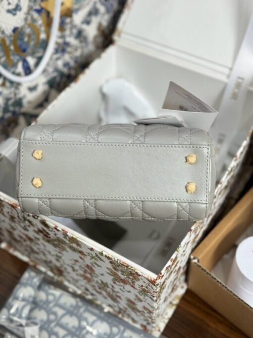 Dior Lady Like Auth Handbag for Women Gray Gold Lock 17cm - Image 6