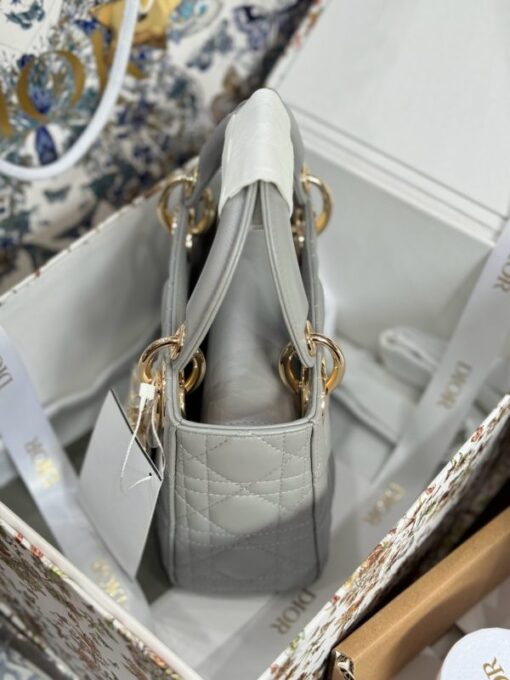 Dior Lady Like Auth Handbag for Women Gray Gold Lock 17cm - Image 7