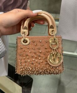 Dior Lady Mini Handbag with Super Quality Rhinestone Pattern 12cm