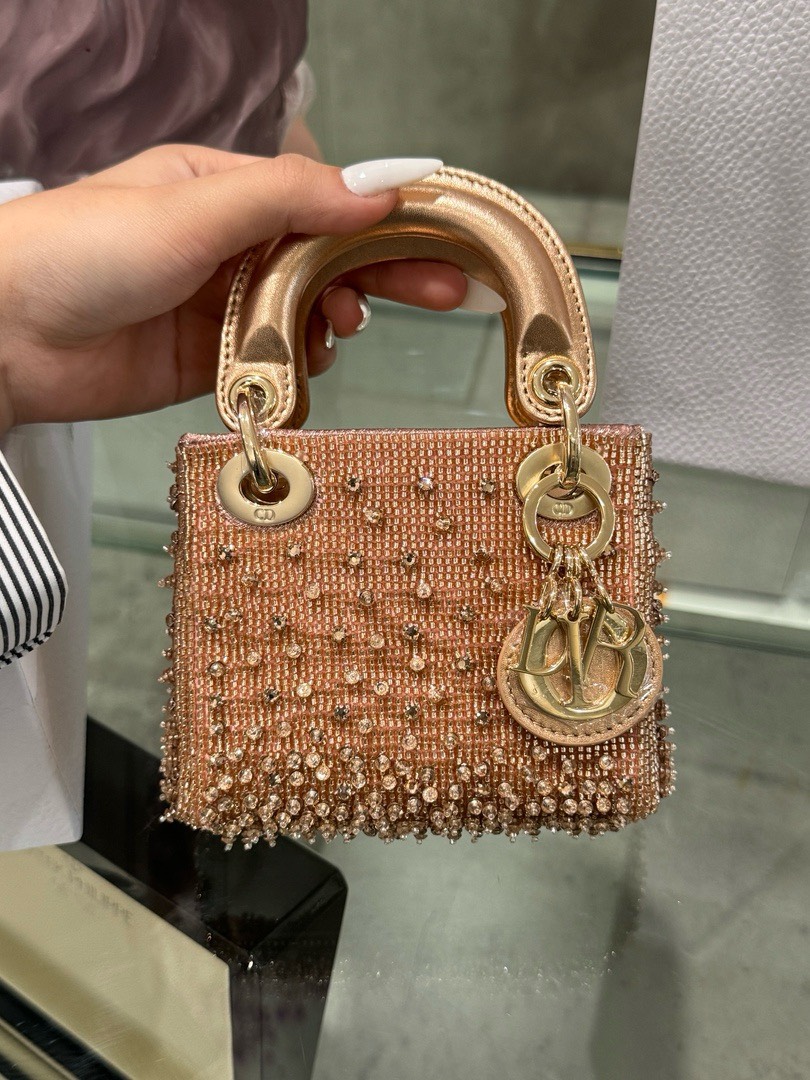 Dior Lady Mini Handbag with Super Quality Rhinestone Pattern 12cm