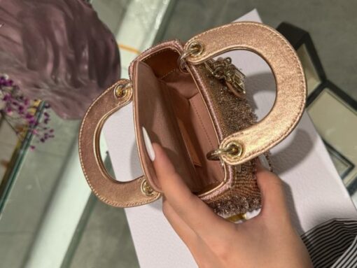 Dior Lady Mini Handbag with Super Quality Rhinestone Pattern 12cm - Image 6