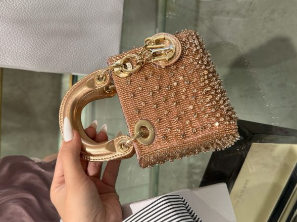 Dior Lady Mini Handbag with Super Quality Rhinestone Pattern 12cm - Image 4
