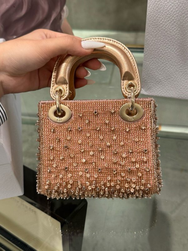 Dior Lady Mini Handbag with Super Quality Rhinestone Pattern 12cm - Image 3