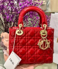 Alternative view of Dior Lady Women’s Handbag Red Glossy Leather Super Quality 20cm
