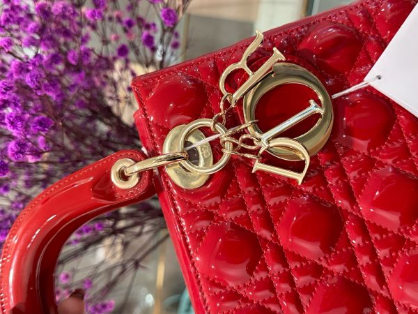 Dior Lady Women’s Handbag Red Glossy Leather Super Quality 20cm - Image 5