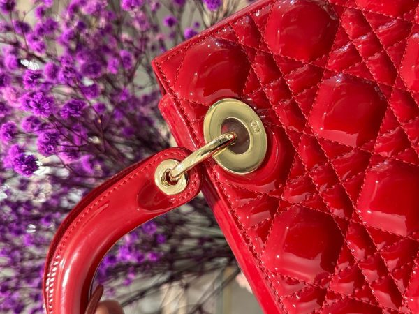 Dior Lady Women’s Handbag Red Glossy Leather Super Quality 20cm - Image 6