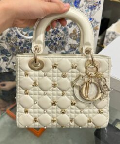 Alternative view of Dior Lady Women’s White Sheepskin Handbag Like Auth 20cm