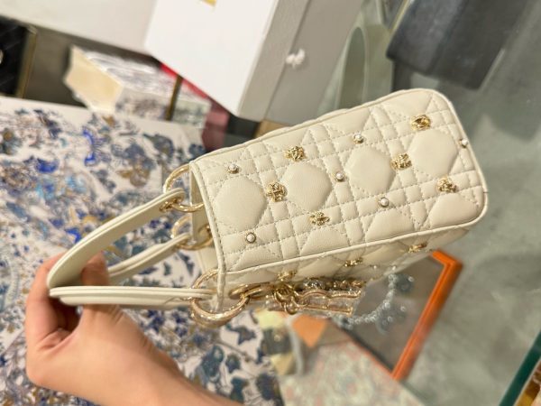 Dior Lady Women’s White Sheepskin Handbag Like Auth 20cm - Image 6