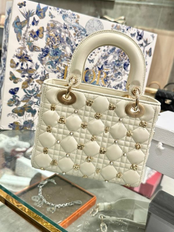 Dior Lady Women’s White Sheepskin Handbag Like Auth 20cm - Image 3