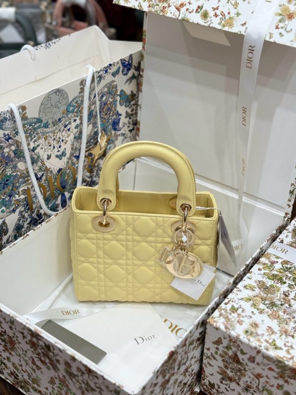 Dior Lady Yellow Sheepskin Women’s Handbag Rep 11 High Quality 20cm - Image 2