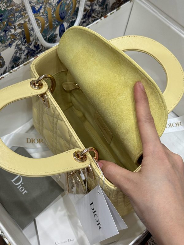 Dior Lady Yellow Sheepskin Women’s Handbag Rep 11 High Quality 20cm - Image 8