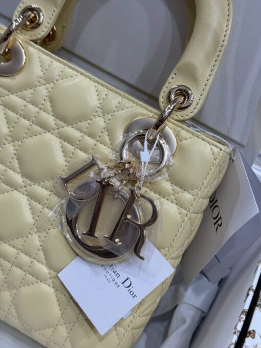 Dior Lady Yellow Sheepskin Women’s Handbag Rep 11 High Quality 20cm - Image 6