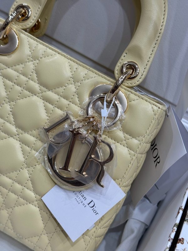 Dior Lady Yellow Sheepskin Women’s Handbag Rep 11 High Quality 20cm - Image 6