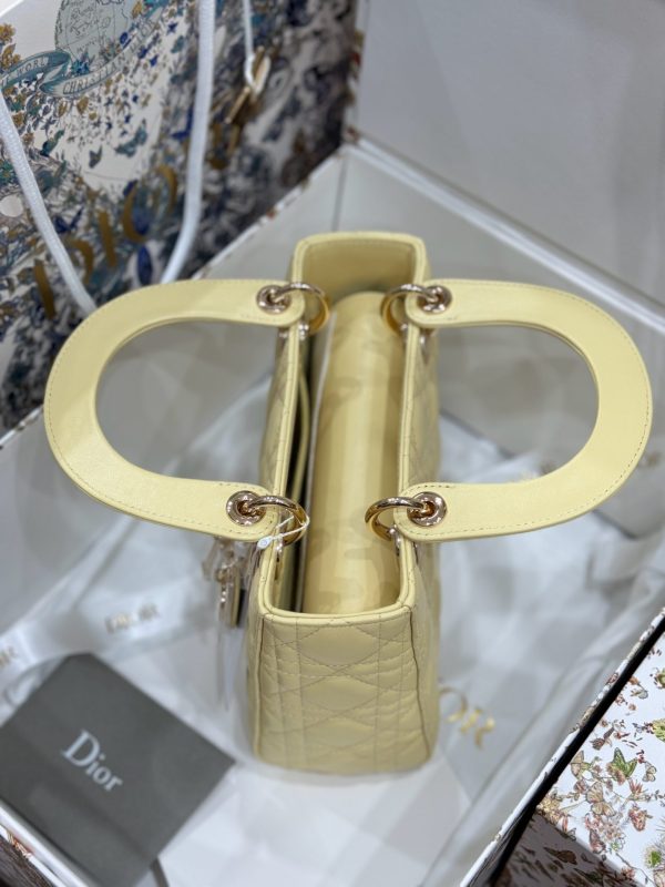 Dior Lady Yellow Sheepskin Women’s Handbag Rep 11 High Quality 20cm - Image 7