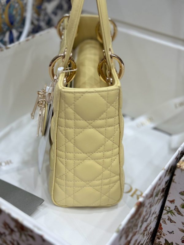 Dior Lady Yellow Sheepskin Women’s Handbag Rep 11 High Quality 20cm - Image 5