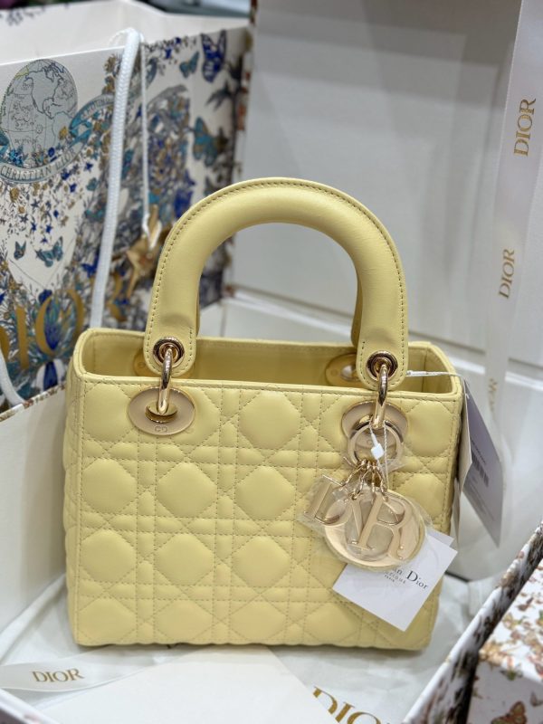 Dior Lady Yellow Sheepskin Women’s Handbag Rep 11 High Quality 20cm - Image 3
