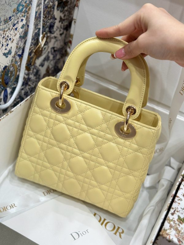Dior Lady Yellow Sheepskin Women’s Handbag Rep 11 High Quality 20cm - Image 4