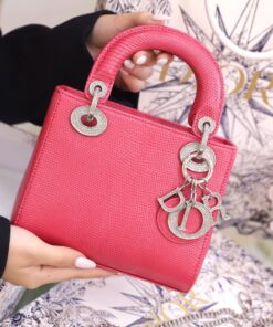 Dior Lady Handbag for Women Pink Lizard Skin Near Authentic 17cm