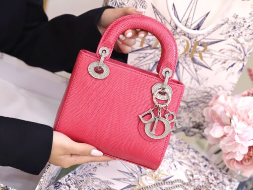 Dior Lady Handbag for Women Pink Lizard Skin Near Authentic 17cm