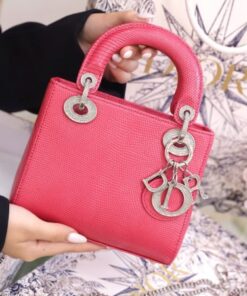 Alternative view of Dior Lady Handbag for Women Pink Lizard Skin Near Authentic 17cm